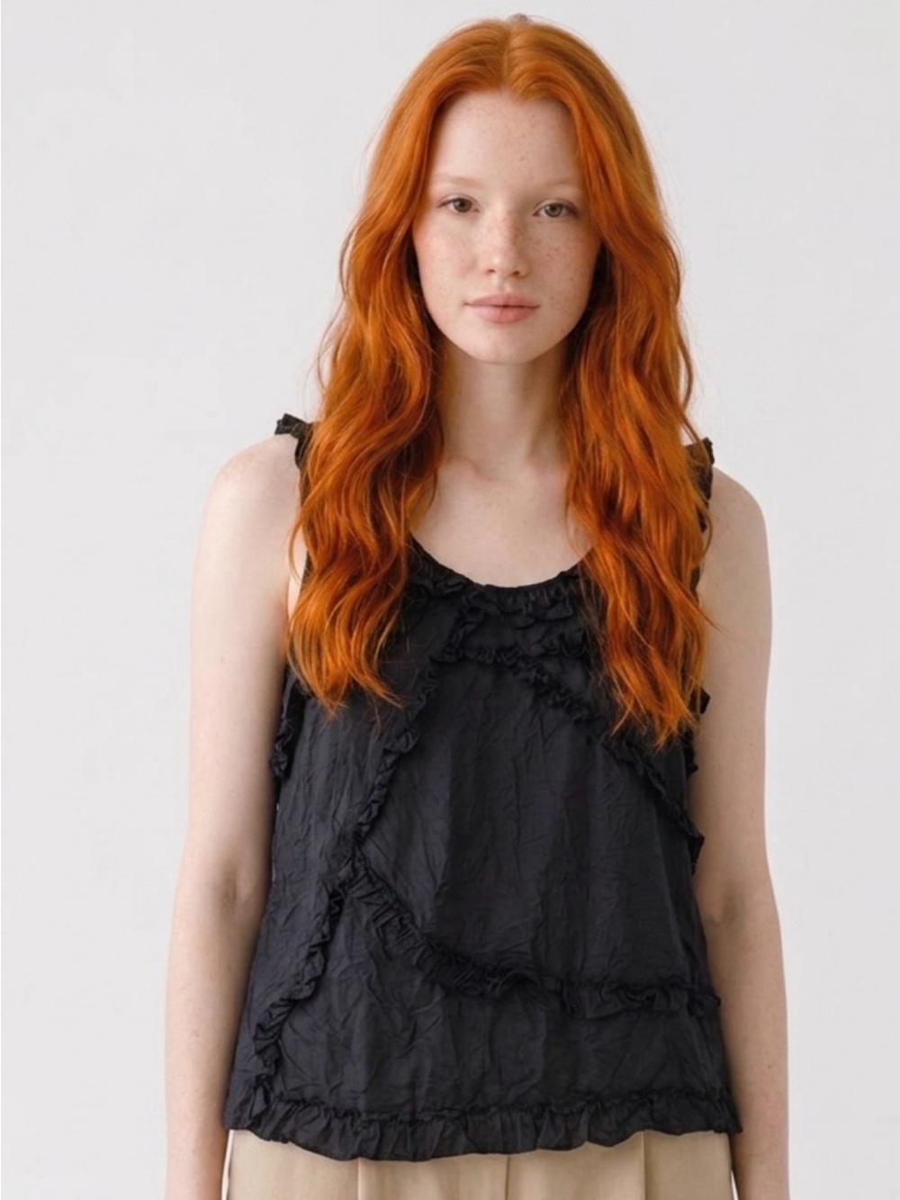 J crew Black Ruffled Sleeveless Camisole